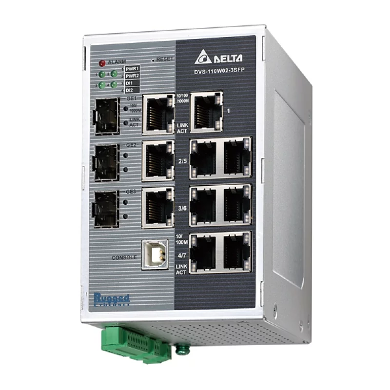 DVS-110W02-3SFP Управляемый коммутатор Ethernet , 7 портов Fast Ethernet + 3 Combo-порта Gigabit Ethernet (GbE) 100/1000Base-SFP, -40...+75 С, метал. корпус